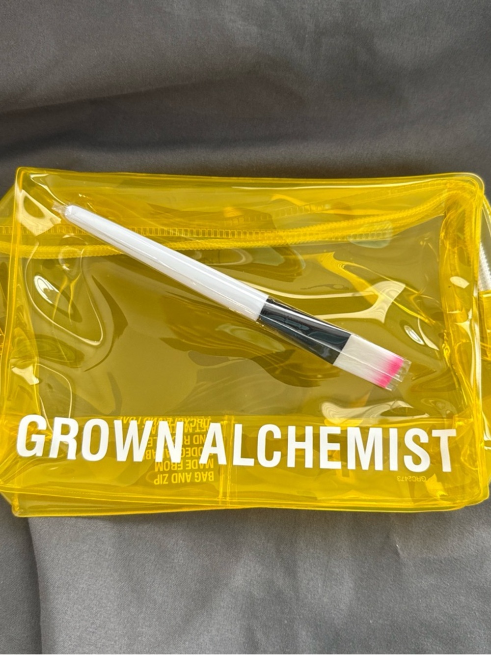 Grown Alchemist Yellow Transparent Cosmetic Bag with Free Makeup Brush